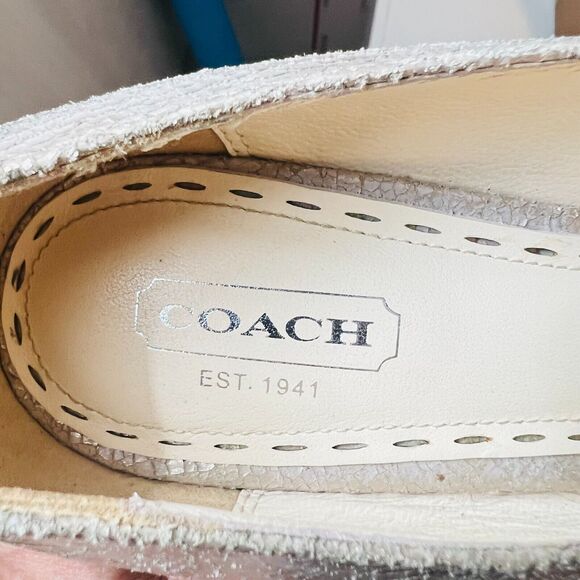 Coach Heels Womens 8 Gold Leather Shoes Stiletto Cocktail Metallic Wedding Pumps - Picture 9 of 11